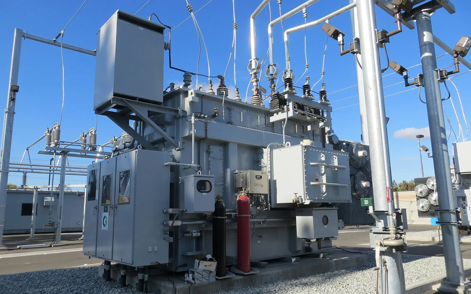 Electrical substation and distribution equipment representing the grid connection in a grid-tied solar system
