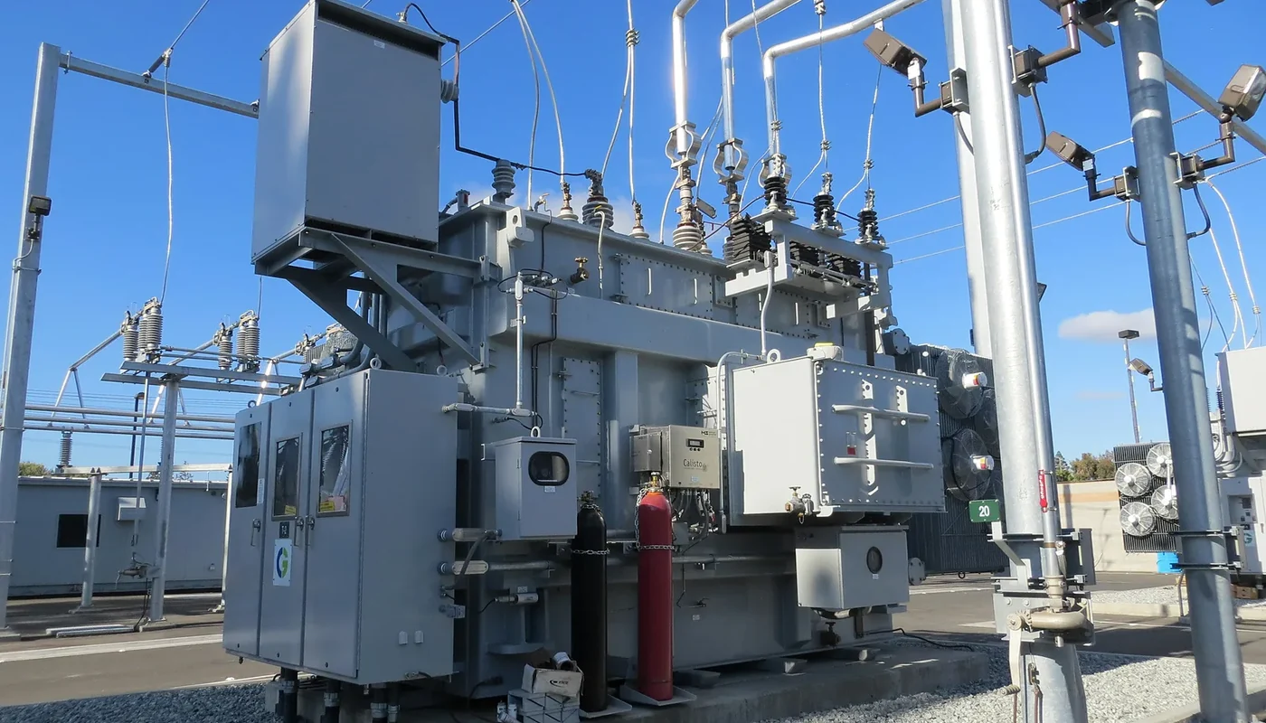 Electrical substation and distribution equipment representing the grid connection in a grid-tied solar system
