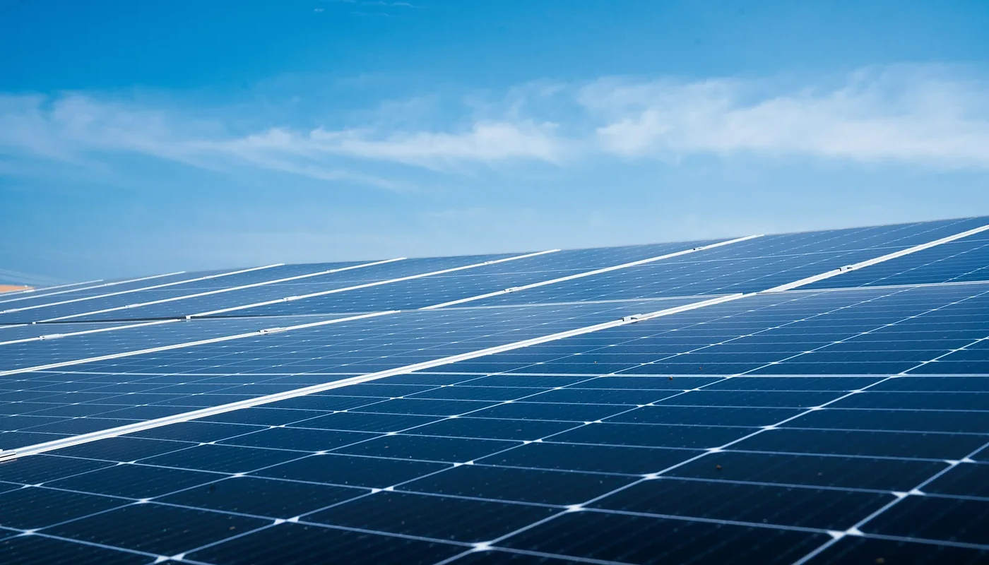 Close view of aligned photovoltaic modules used to estimate panel count